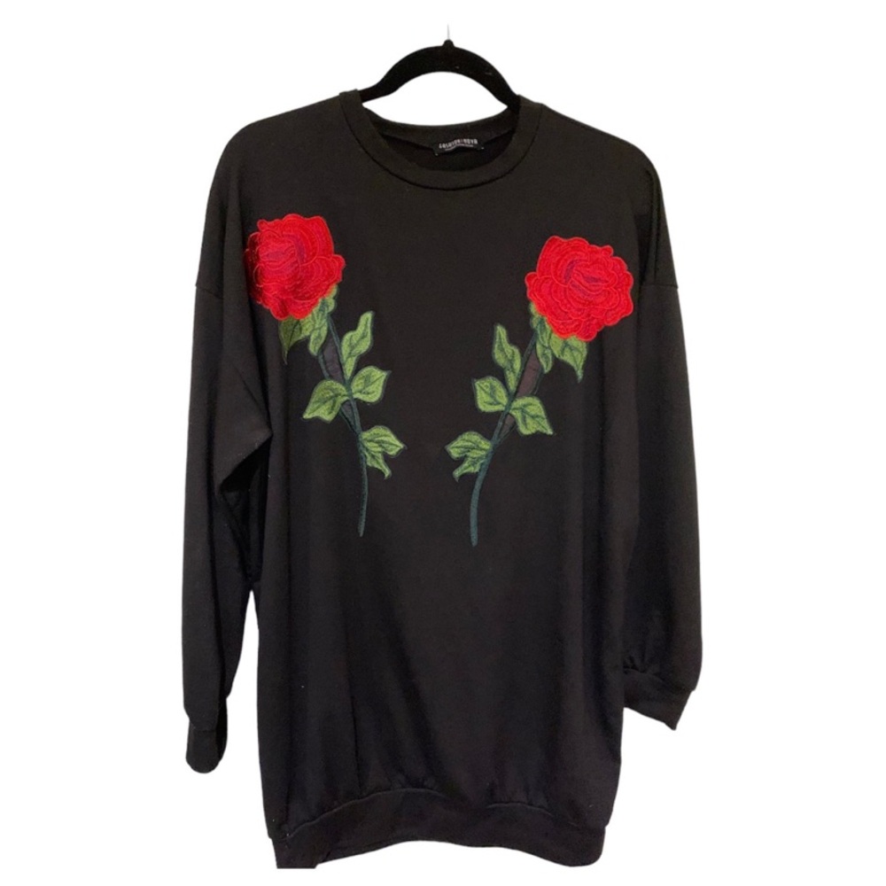 Flash Sale Fashion Nova Dress Sweatshirt Dress Rose Flower appliqués Size S/M